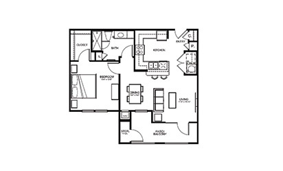 A1 - 1 bedroom floorplan layout with 1 bath and 731 square feet