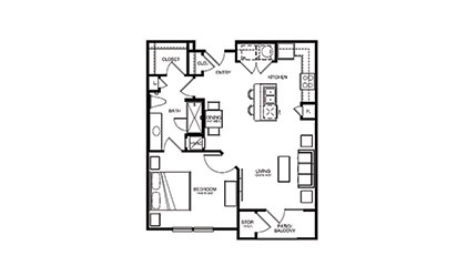 A2 - 1 bedroom floorplan layout with 1 bath and 764 square feet