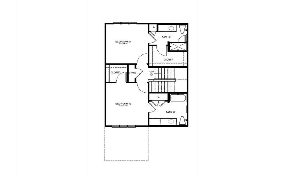 TH1 - 2 bedroom floorplan layout with 2.5 bath and 1225 square feet (2nd floor 2D)